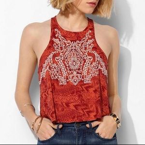 Ecote Urban Outfitters Women's Size M Orange Embroidered High Neck Crop Tank